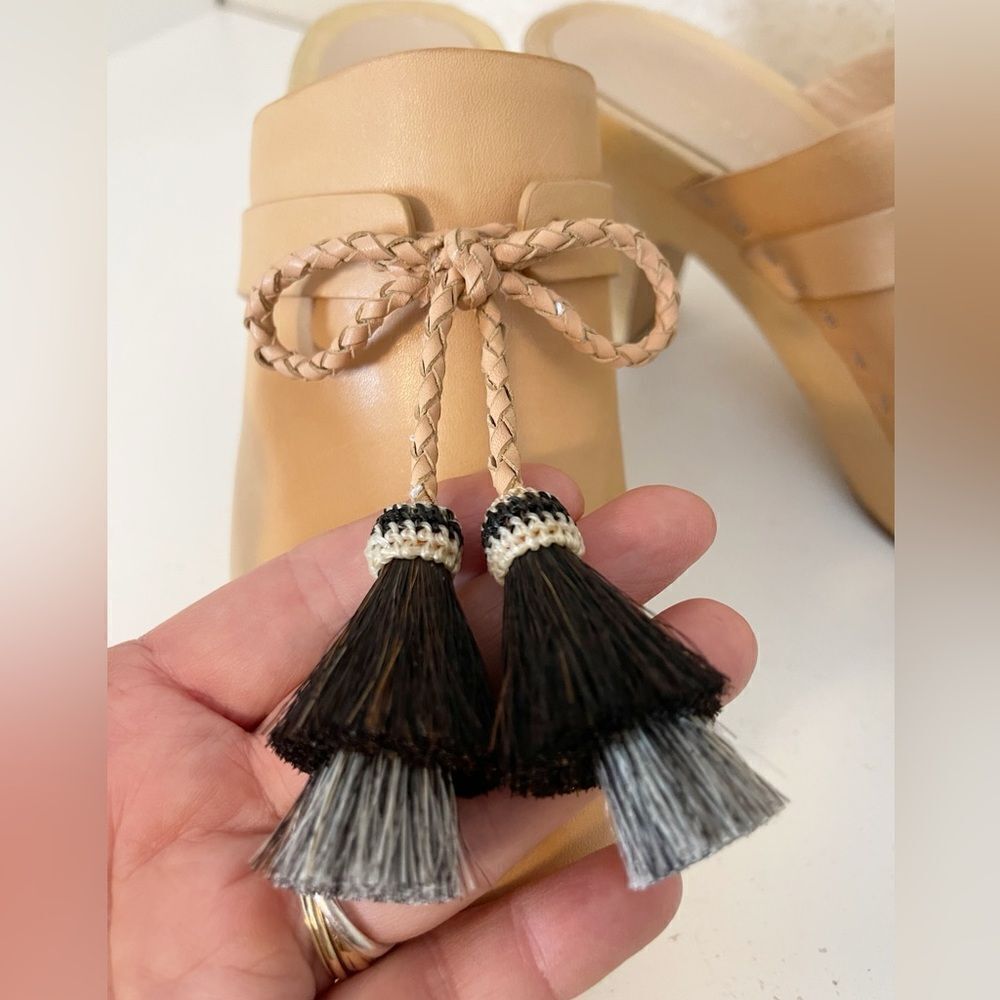 Loeffler Randall Roberta Leather Wooden Clogs Shoes with Tassels Sz. 9 - Picture 7 of 17